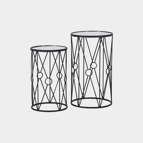 Tara - Set Of 2 Side Tables In Mirrored Glass & Black Iron Baseoutdoor side table for patio furniture
