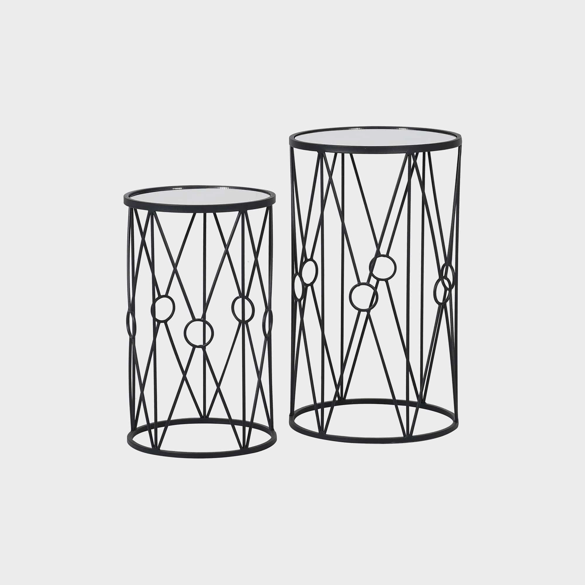 Tara - Set Of 2 Side Tables In Mirrored Glass & Black Iron Baseoutdoor side table for patio furniture