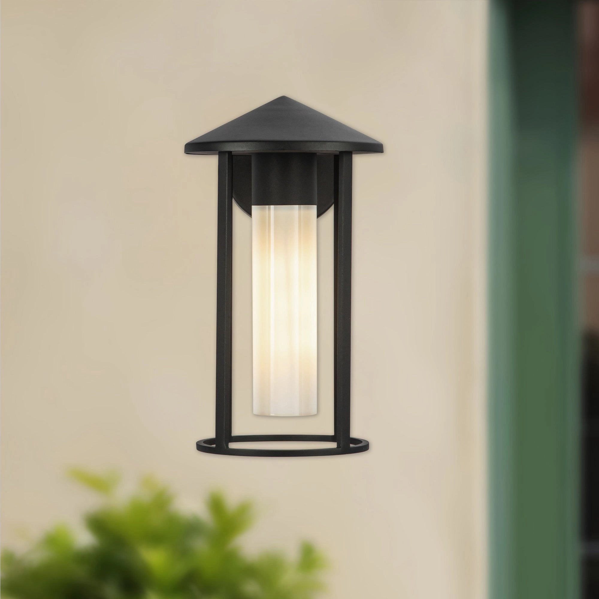 Tenko One Light Exterior Wall Mount Black/Glossy Opal Glass