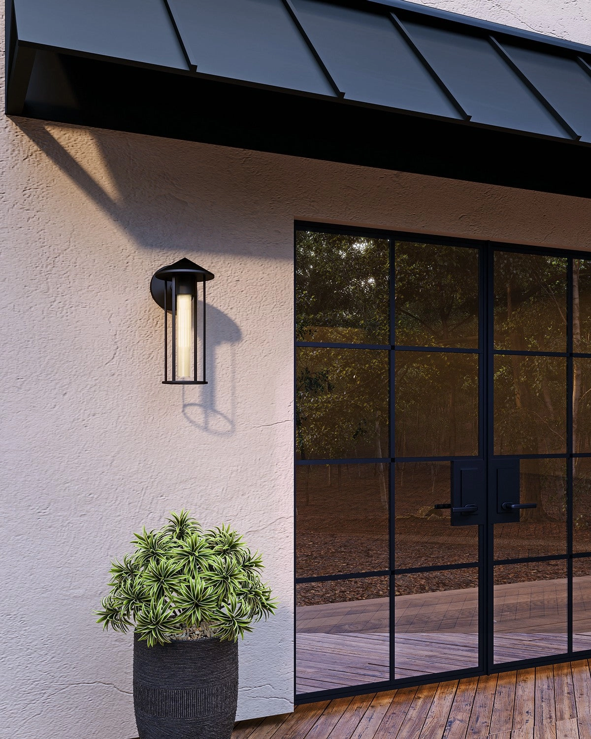 Tenko One Light Exterior Wall Mount Black/Glossy Opal Glass