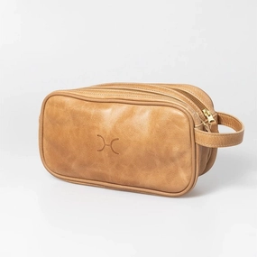Exclusive Deal Inside Thandana Mens Double Zip Vanity Leather Case | Hazelnut