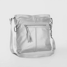 Todays Hot Pick Hot Offer Ending Soon Thandana Messenger Metallic Leather Handbag | Silver