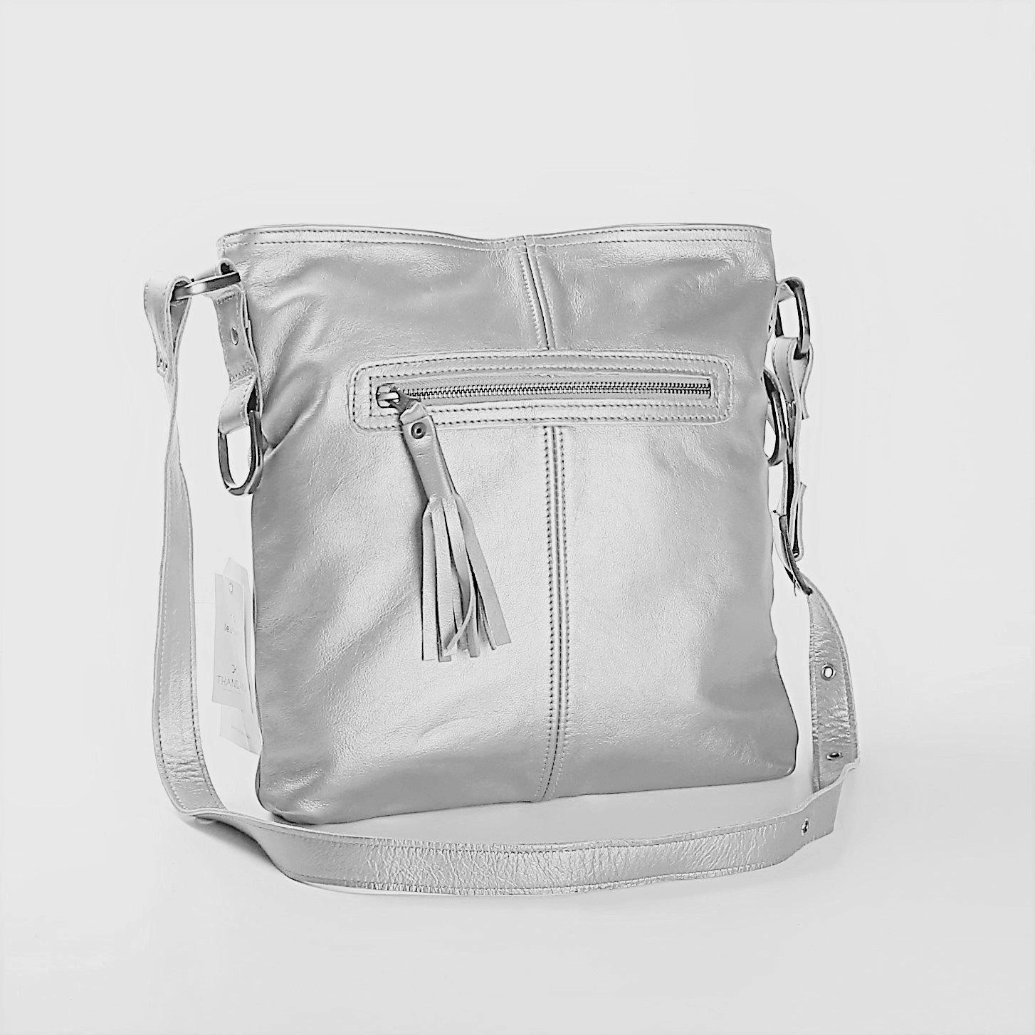 Todays Hot Pick Hot Offer Ending Soon Thandana Messenger Metallic Leather Handbag | Silver