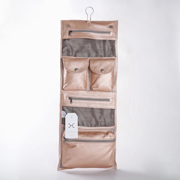Shop Save Today Thandana Roll Up Metallic Leather Toiletry Bag With Hook