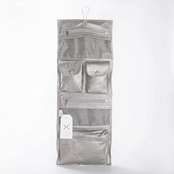 Thandana Roll Up Metallic Leather Toiletry Bag With Hook Instant Hot Deal