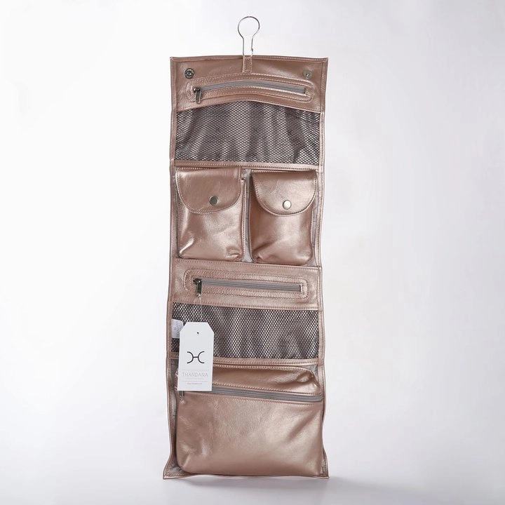 Thandana Roll Up Metallic Leather Toiletry Bag With Hook Price Drop Frenzy