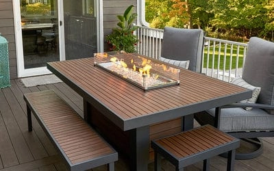 The Outdoor GreatRoom Company 42 Inch Brown Kenwood Linear Dining-Height Gas Fire Pit Table KW-1242-K
