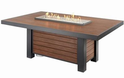 The Outdoor GreatRoom Company 42 Inch Brown Kenwood Linear Dining-Height Gas Fire Pit Table KW-1242-Kportable outdoor fire pit with lid