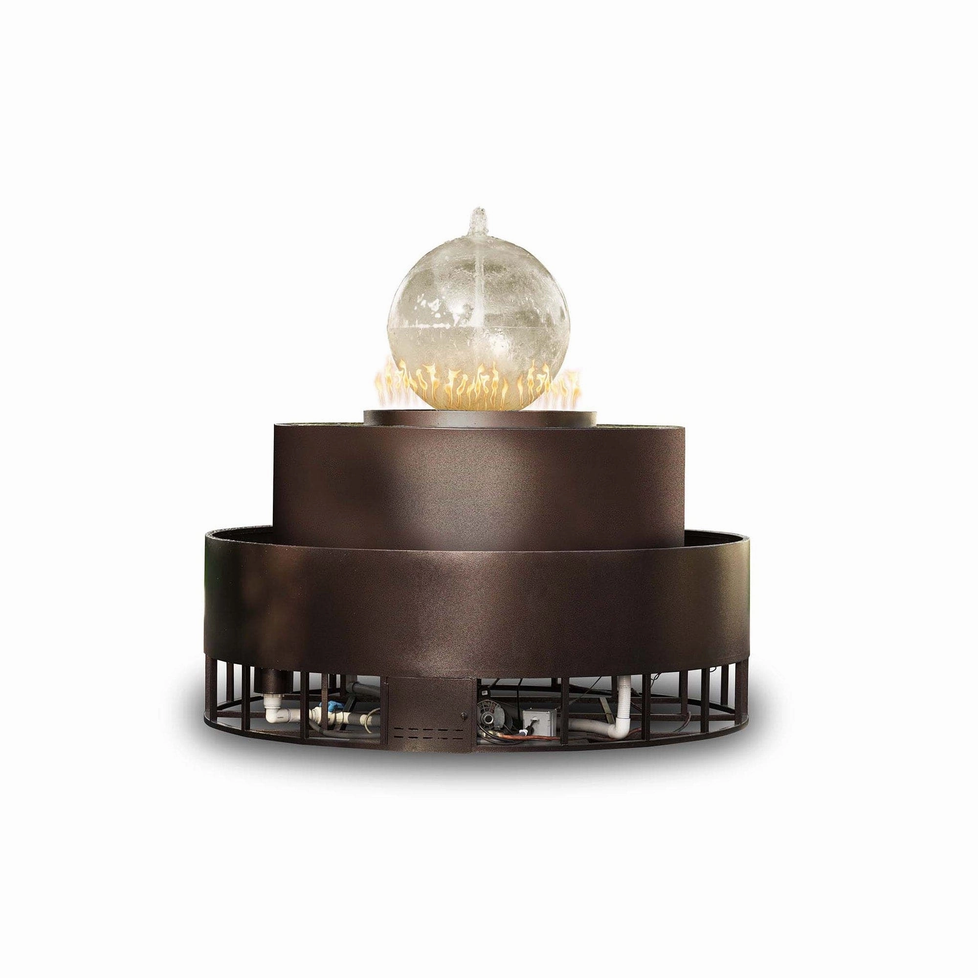 The Outdoor Plus 89" Round Atlas Fire & Water Fountain - Powder Coated Metal OPT-ATL89E12Vportable outdoor fire pit with lid