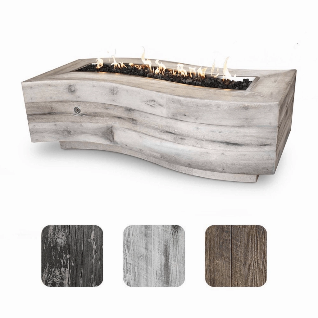 The Outdoor Plus Big Sur GFRC 72" 110V Electronic Ignition Wood Grain Concrete Rectangle Gas Fire Pit OPT-BGSR72EKIT