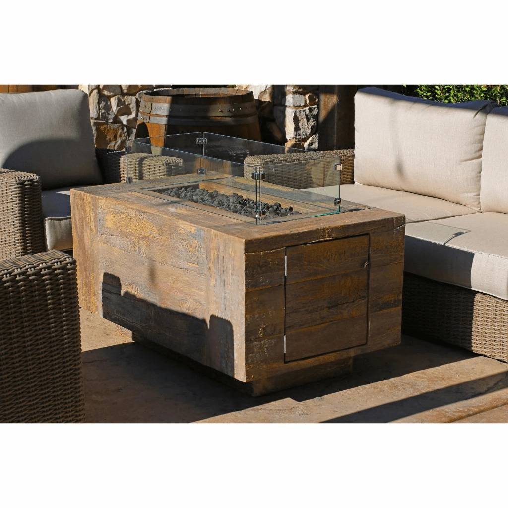 The Outdoor Plus Catalina 108" GFRC Wood Grain Concrete Rectangle 12V Electronic Ignition Gas Fire Pit OPT-CTL108E12V