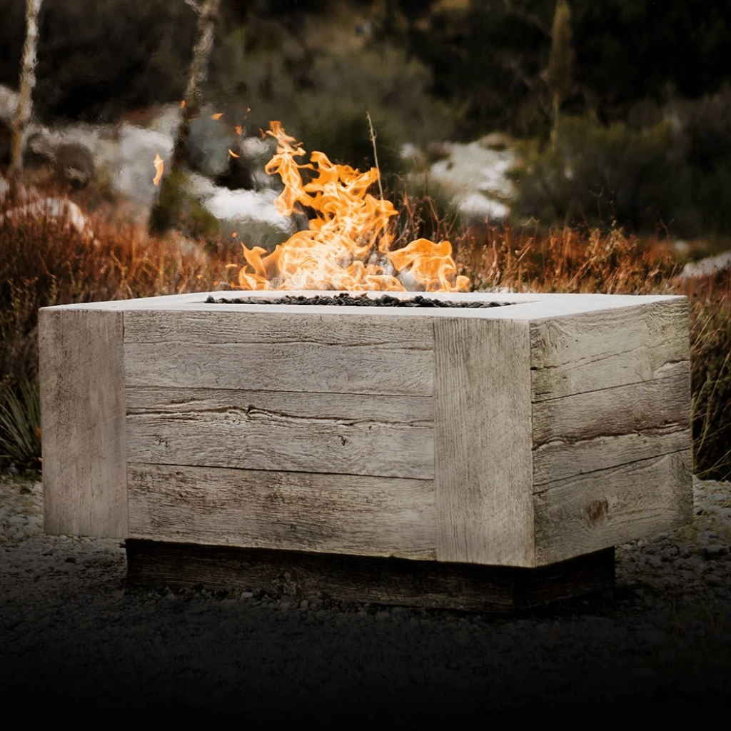 The Outdoor Plus Catalina 108" GFRC Wood Grain Concrete Rectangle 12V Electronic Ignition Gas Fire Pit OPT-CTL108E12V