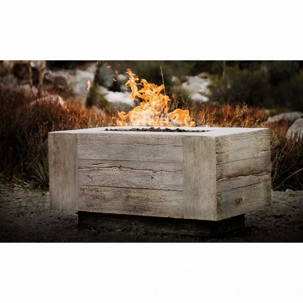 The Outdoor Plus Catalina 108" GFRC Wood Grain Concrete Rectangle Match Lit with Flame Sense Gas Fire Pit OPT-CTL108FSML