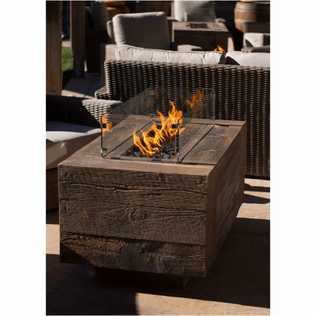 The Outdoor Plus Catalina 108" GFRC Wood Grain Concrete Rectangle Match Lit with Flame Sense Gas Fire Pit OPT-CTL108FSML