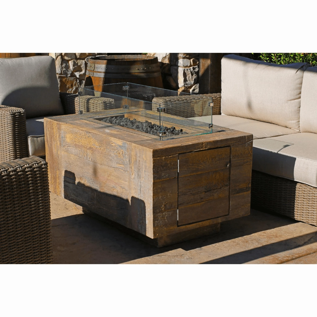 The Outdoor Plus Catalina 108" GFRC Wood Grain Concrete Rectangle Match Lit with Flame Sense Gas Fire Pit OPT-CTL108FSML