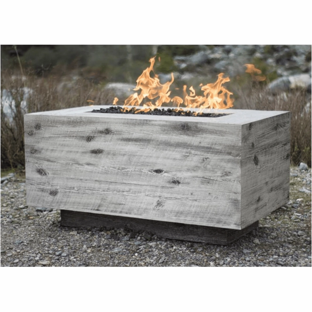 The Outdoor Plus Catalina 108" GFRC Wood Grain Concrete Rectangle Match Lit with Flame Sense Gas Fire Pit OPT-CTL108FSML