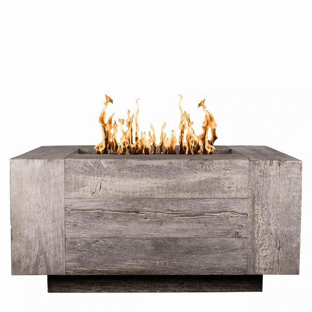 The Outdoor Plus Catalina 108" GFRC Wood Grain Concrete Rectangle Match Lit with Flame Sense Gas Fire Pit OPT-CTL108FSML