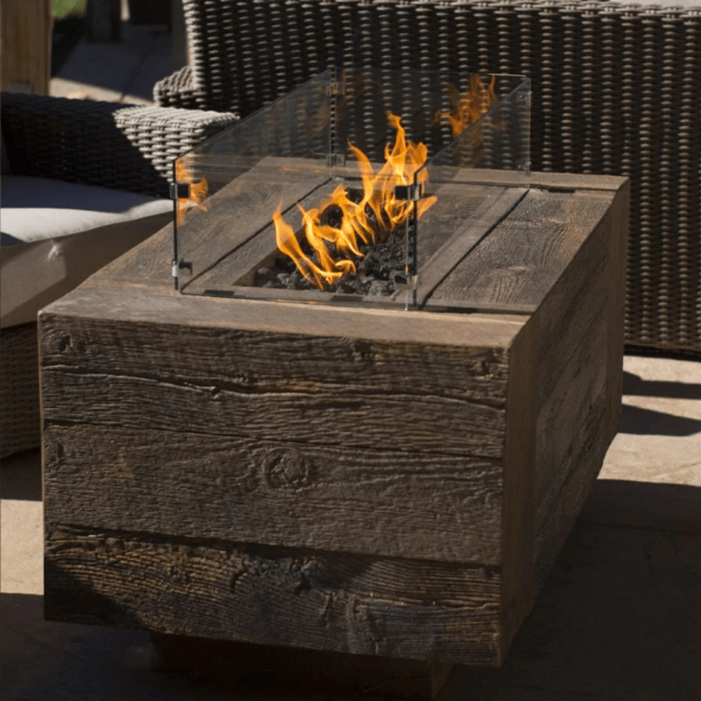 The Outdoor Plus Catalina 108" GFRC Wood Grain Concrete Rectangle Match Lit with Flame Sense Gas Fire Pit OPT-CTL108FSML
