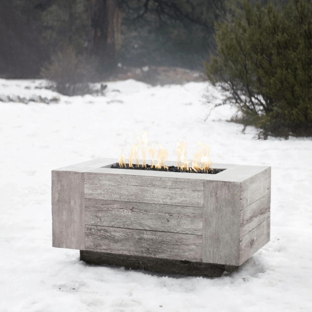 The Outdoor Plus Catalina 108" GFRC Wood Grain Concrete Rectangle Match Lit with Flame Sense Gas Fire Pit OPT-CTL108FSML