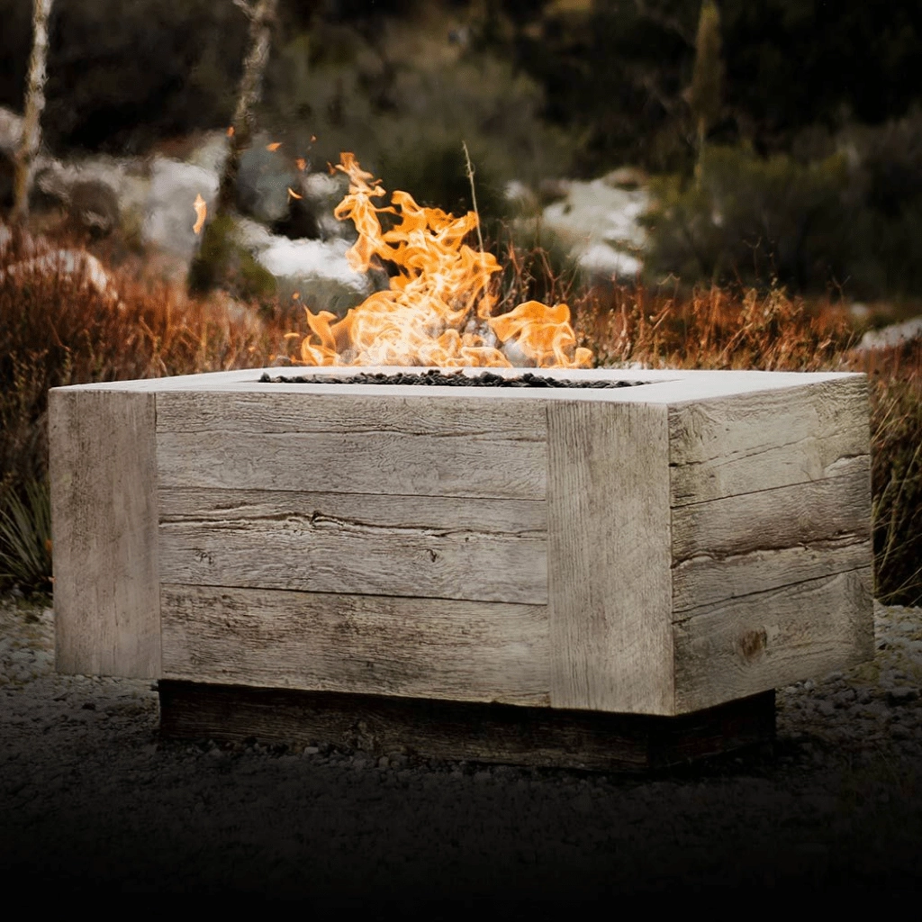 The Outdoor Plus Catalina 108" GFRC Wood Grain Concrete Rectangle Match Lit with Flame Sense Gas Fire Pit OPT-CTL108FSML