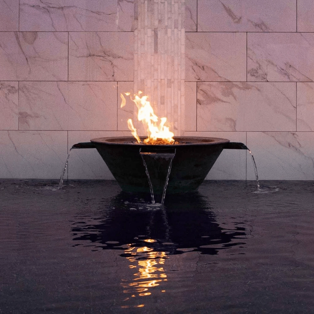 The Outdoor Plus Cazo 30" Hammered Copper 4 Way Spill Round Match Lit Fire & Water Bowl OPT-4W30