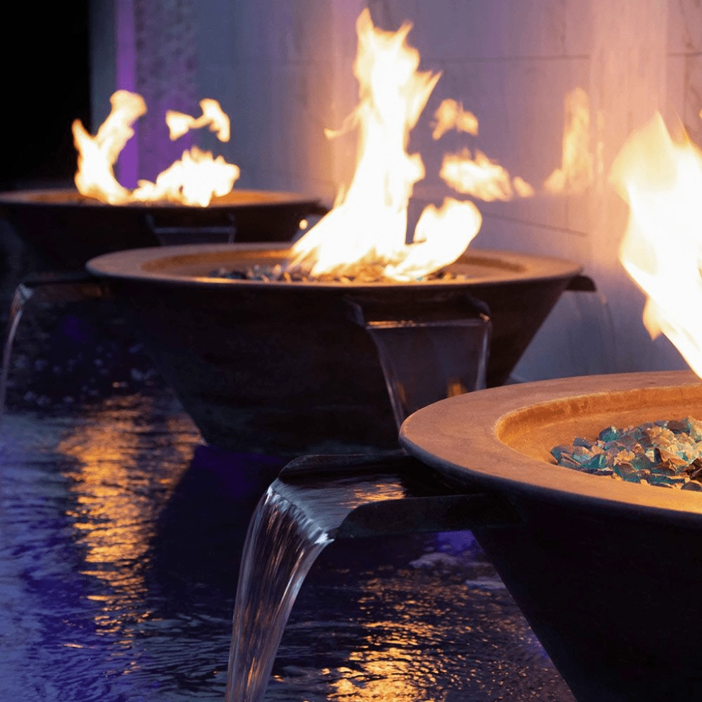 The Outdoor Plus Cazo 30" Hammered Copper 4 Way Spill Round Match Lit Fire & Water Bowl OPT-4W30