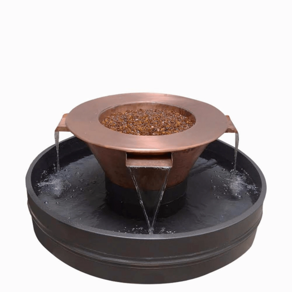 The Outdoor Plus Cazo 30" Hammered Copper 4 Way Spill Round Match Lit Fire & Water Bowl OPT-4W30