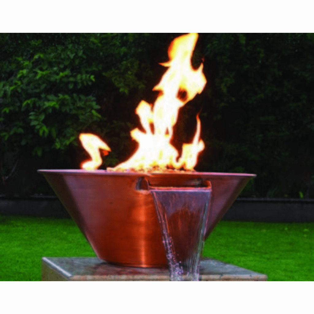 The Outdoor Plus Cazo 36" Electronic Ignition Hammered Copper Round Fire & Water Bowl OPT-102-36NWCBE12V