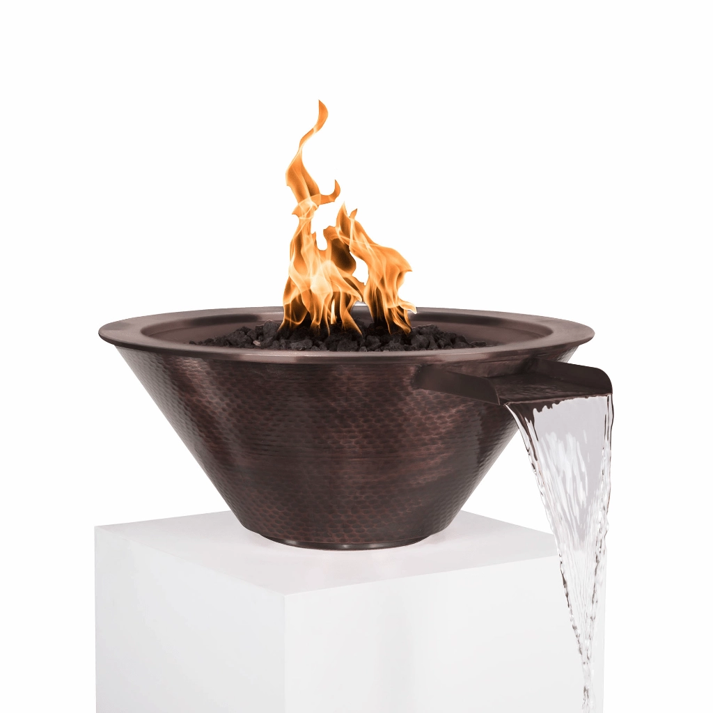 The Outdoor Plus Cazo 36" Electronic Ignition Hammered Copper Round Fire & Water Bowl OPT-102-36NWCBE12Vportable outdoor fire pit with lid