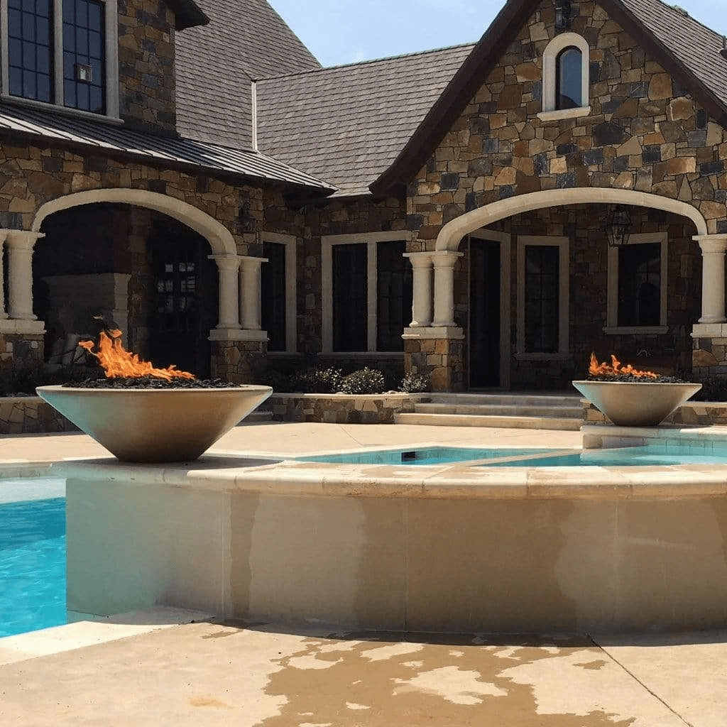 The Outdoor Plus Cazo GFRC 24" 12V Electronic Ignition Concrete Round Fire Bowl OPT-24RFOE12V