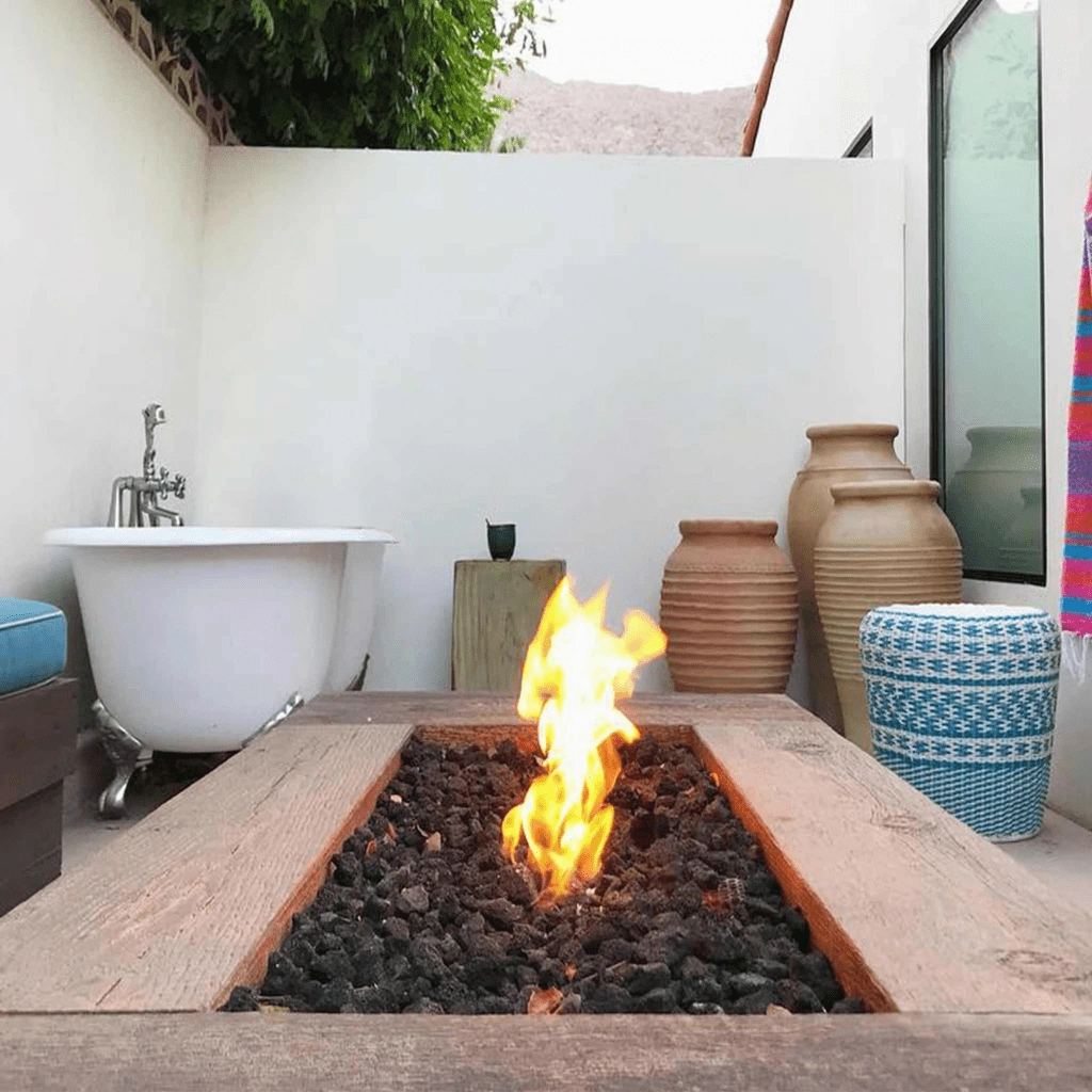 The Outdoor Plus Coronado 48" GFRC Wood Grain Match Lit with Flame Sense Concrete Rectangle Gas Fire Pit OPT-COR48FSML