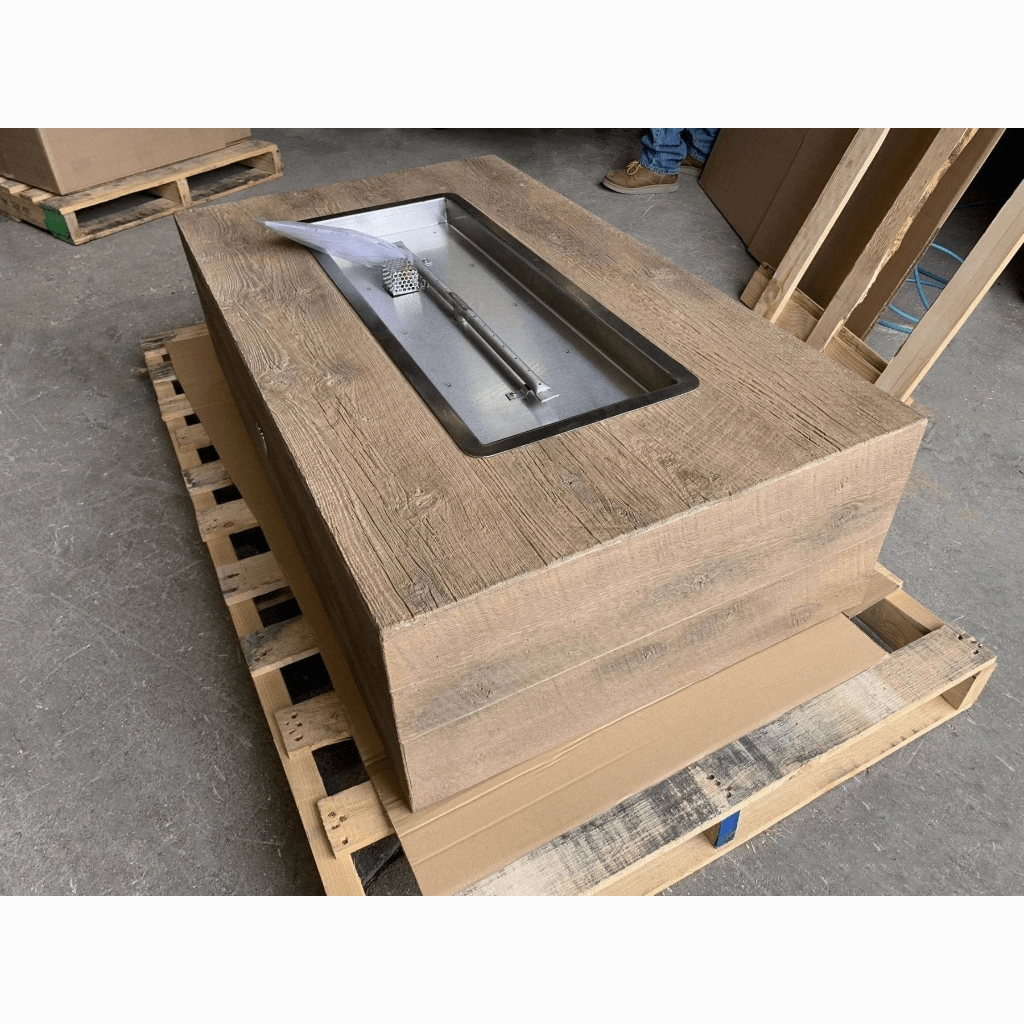 The Outdoor Plus Coronado 48" GFRC Wood Grain Match Lit with Flame Sense Concrete Rectangle Gas Fire Pit OPT-COR48FSML