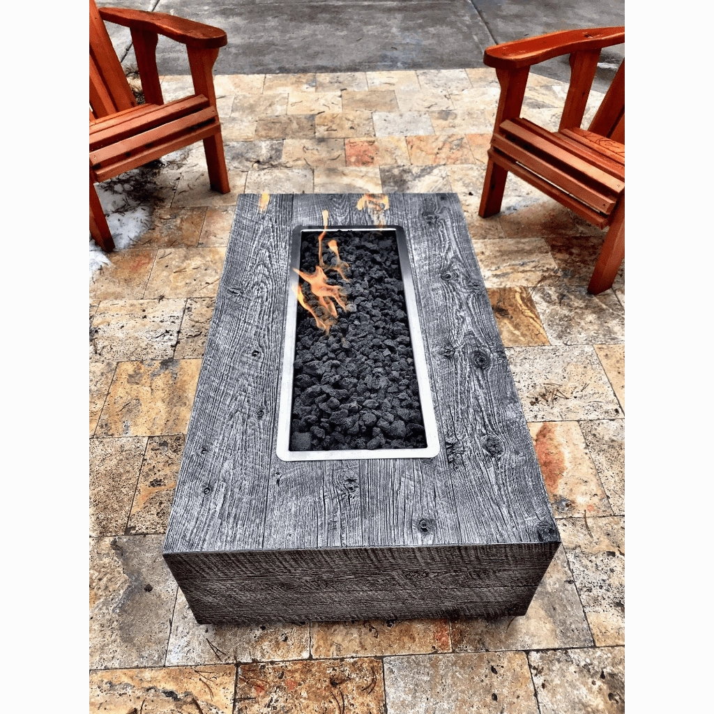 The Outdoor Plus Coronado 48" GFRC Wood Grain Match Lit with Flame Sense Concrete Rectangle Gas Fire Pit OPT-COR48FSML