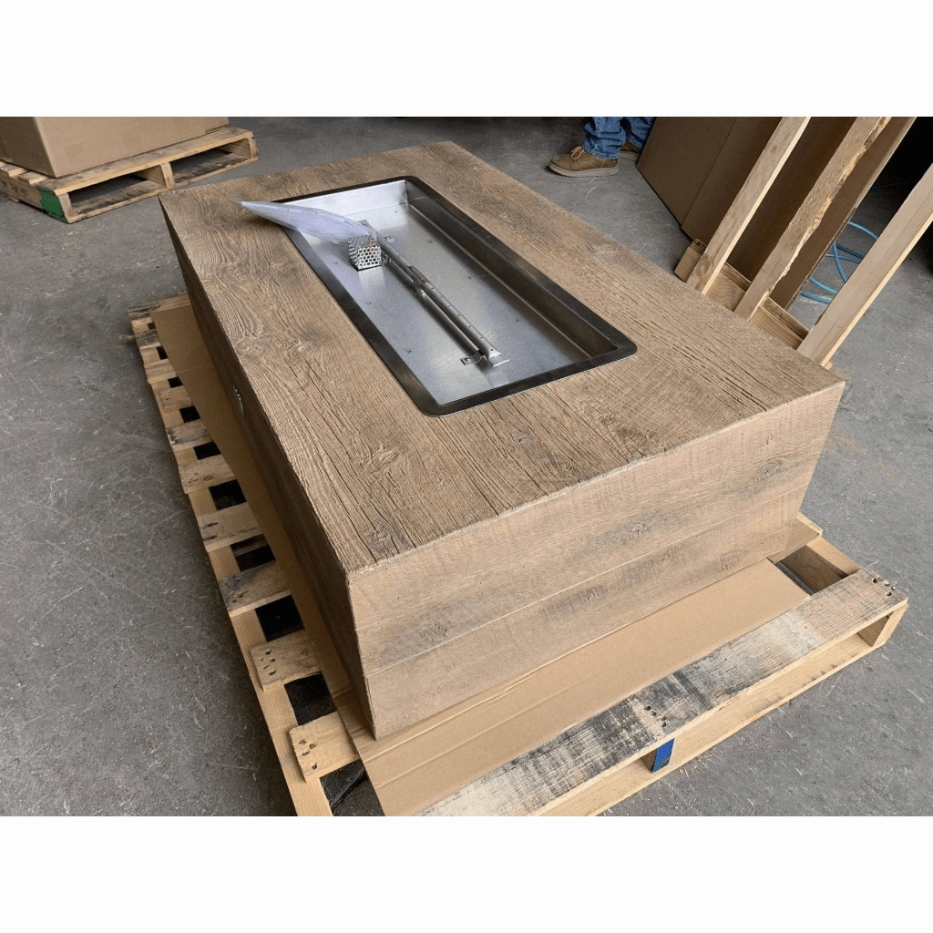 The Outdoor Plus Coronado 60" GFRC Wood Grain Match Lit with Flame Sense Concrete Rectangle Gas Fire Pit OPT-COR60FSML