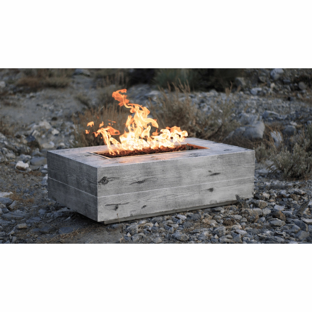 The Outdoor Plus Coronado 60" GFRC Wood Grain Match Lit with Flame Sense Concrete Rectangle Gas Fire Pit OPT-COR60FSML
