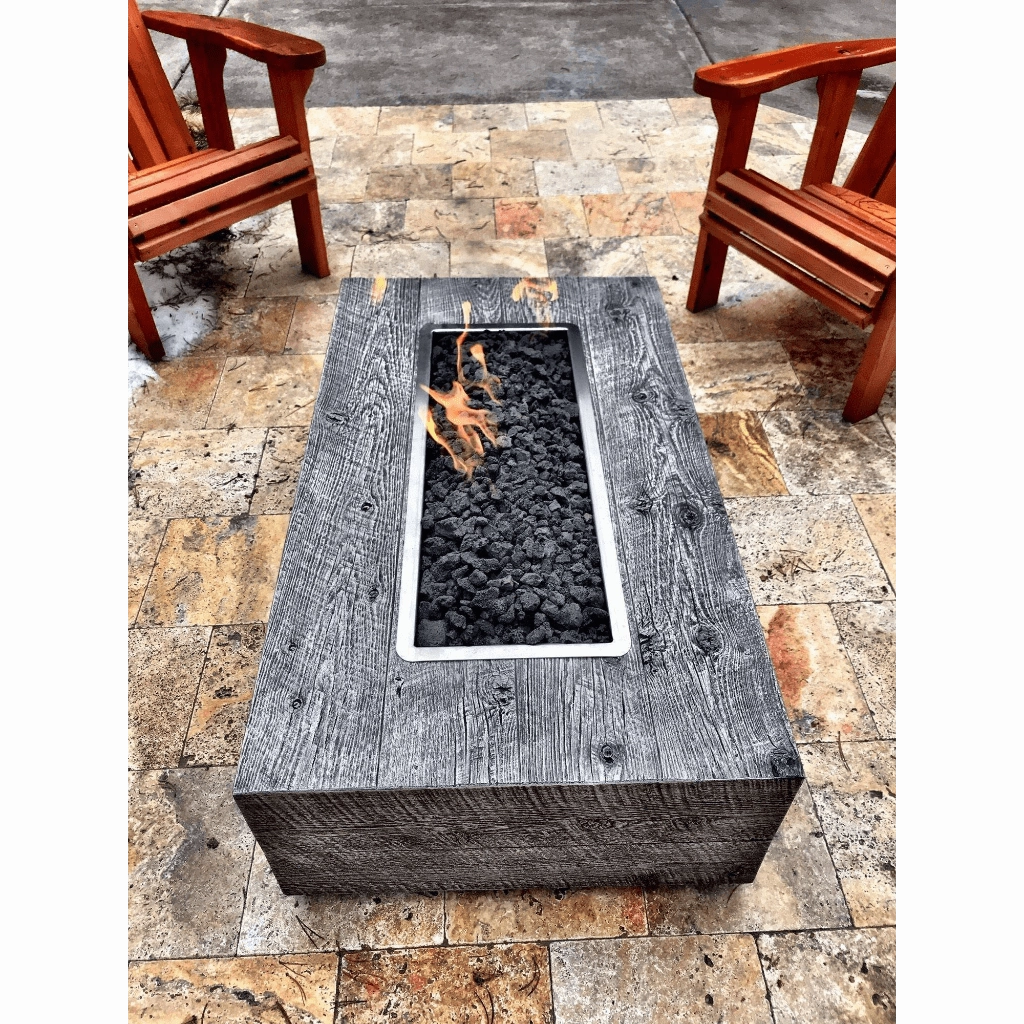 The Outdoor Plus Coronado 60" GFRC Wood Grain Match Lit with Flame Sense Concrete Rectangle Gas Fire Pit OPT-COR60FSML