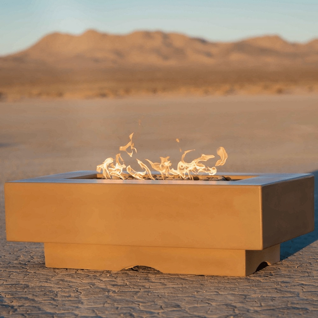 The Outdoor Plus Del Mar GFRC 48" 12V Electronic Ignition Concrete Rectangle Fire Pit Table OPT-CORGFRC48E12V