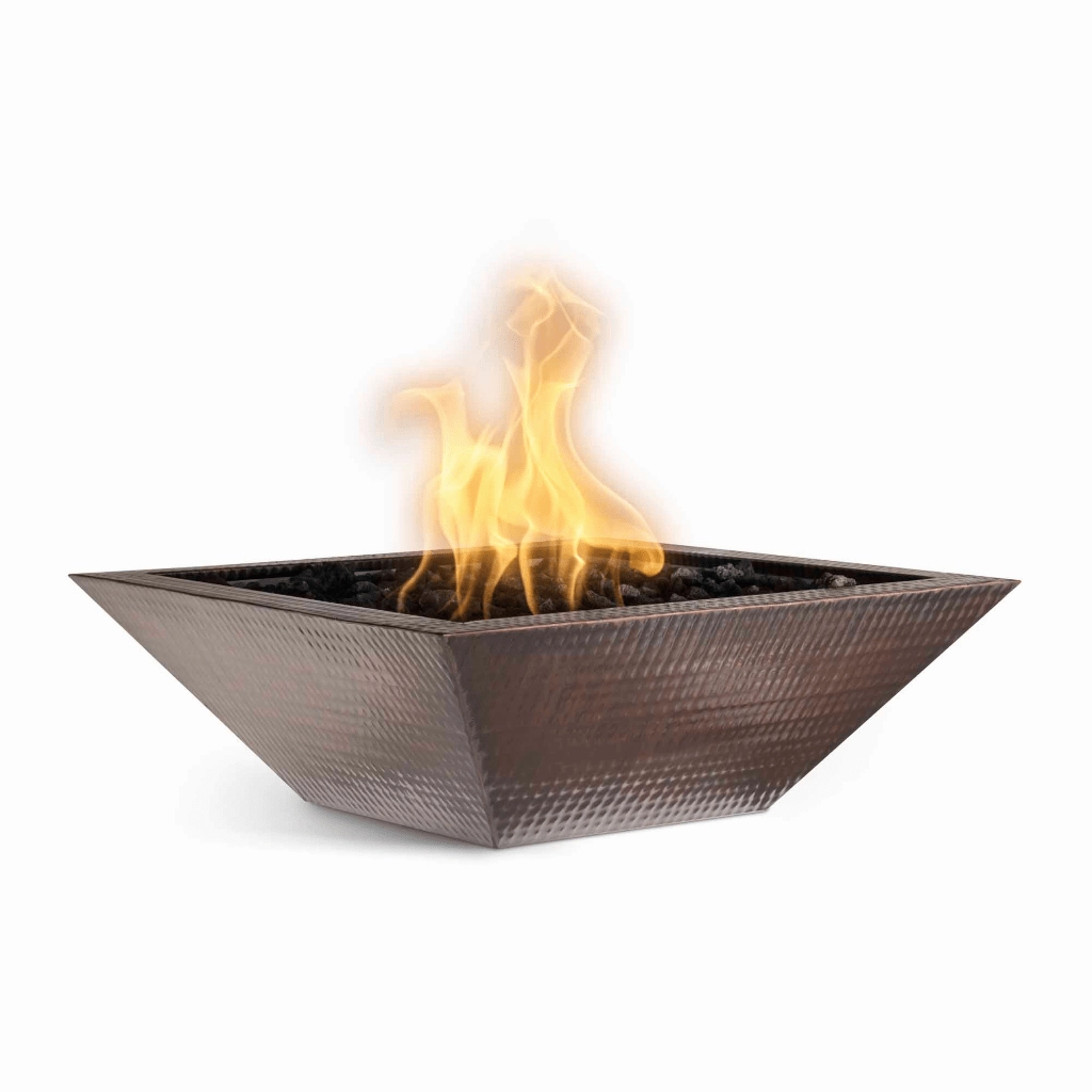 The Outdoor Plus Maya 30" Match Lit Hammered Copper Square Fire Bowl OPT-103-SQ30portable outdoor fire pit with lid