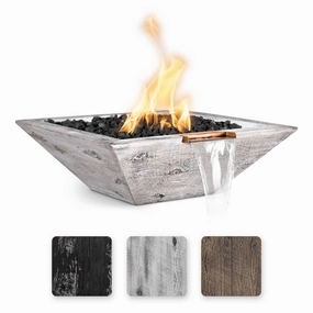 The Outdoor Plus Maya GFRC 24" Wood Grain Concrete Square Match Lit Fire & Water Bowl OPT-24SWGFWportable outdoor fire pit with lid
