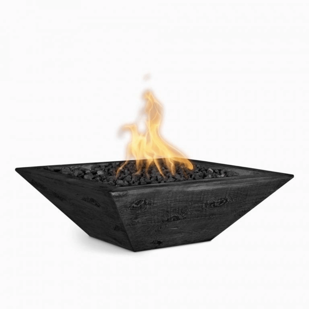 The Outdoor Plus Maya GFRC 30" Wood Grain Concrete Square Match Lit Fire Bowl OPT-30SWGFO
