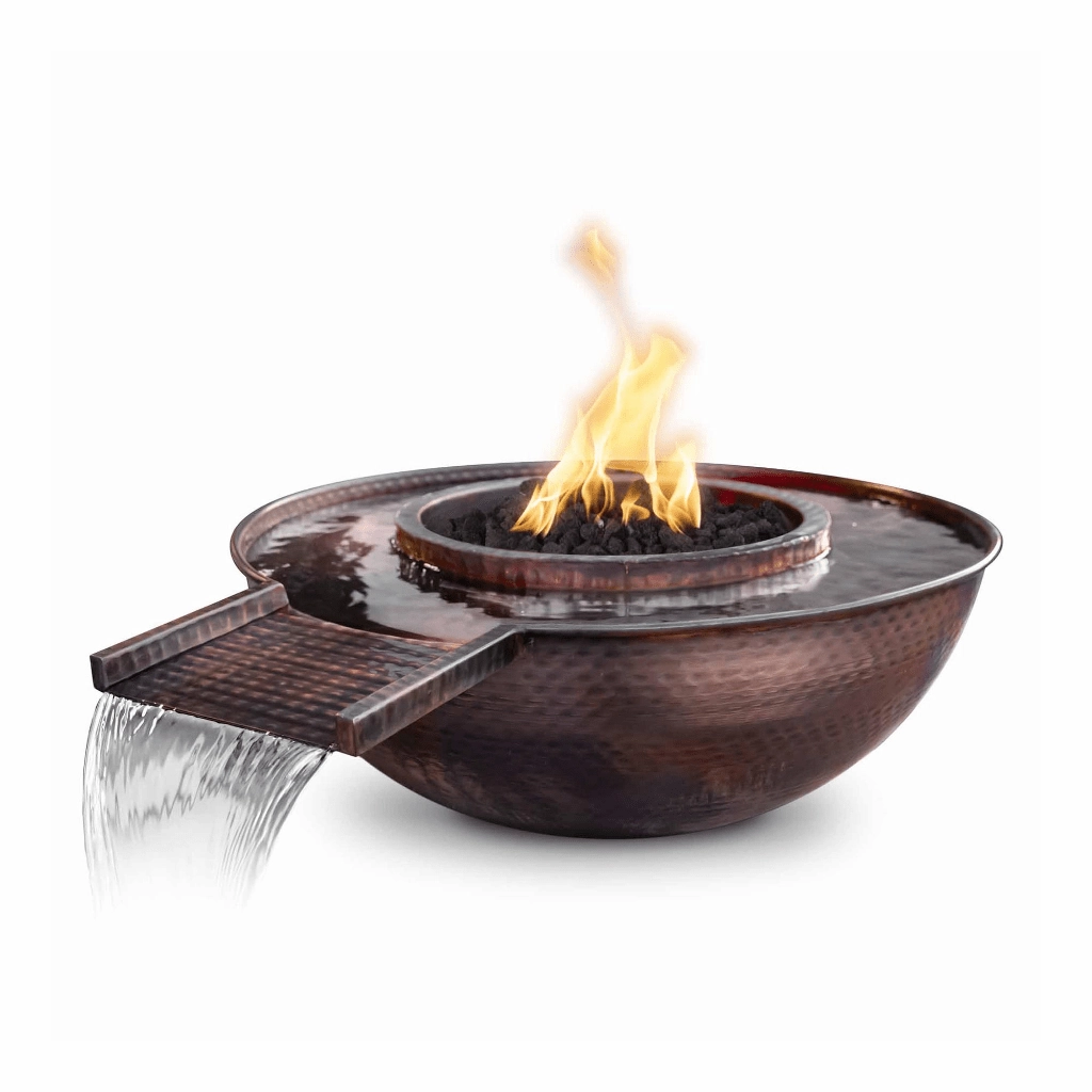 The Outdoor Plus Sedona 27" Hammered Copper Gravity Spill Round Match Lit Fire & Water Bowl OPT-27RCPRFWGSportable outdoor fire pit with lid