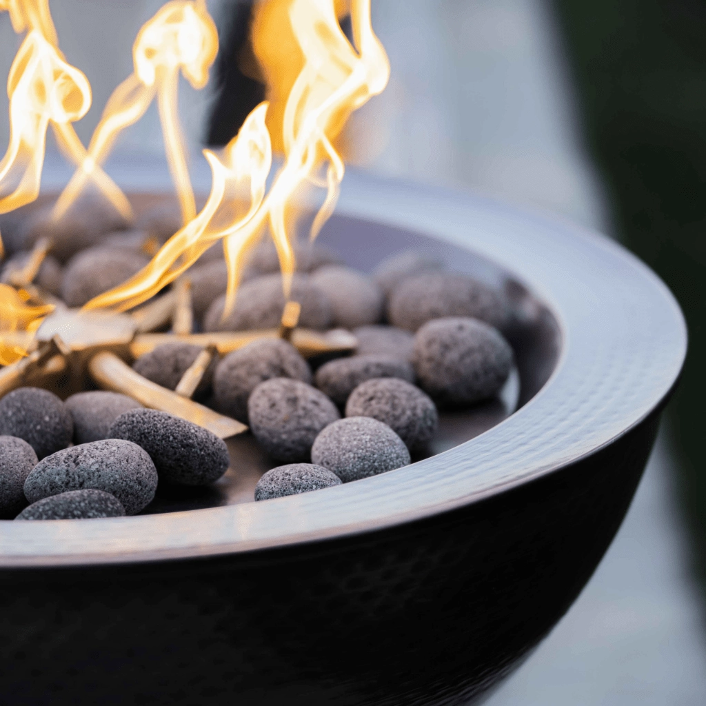 The Outdoor Plus Sedona 27" Hammered Copper Round 12V Electronic Ignition Fire Bowl OPT-27RCPRFOE12V