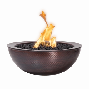 The Outdoor Plus Sedona 27" Hammered Copper Round 12V Electronic Ignition Fire Bowl OPT-27RCPRFOE12Vportable outdoor fire pit with lid