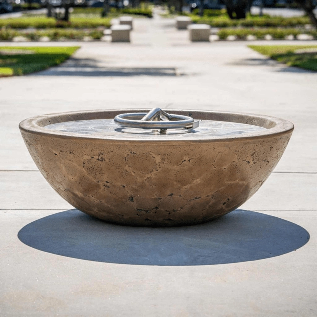 The Outdoor Plus Sedona 48" Narrow Ledge GFRC Match Lit with Flame Sense Concrete Round Fire Pit OPT-SED48FSML