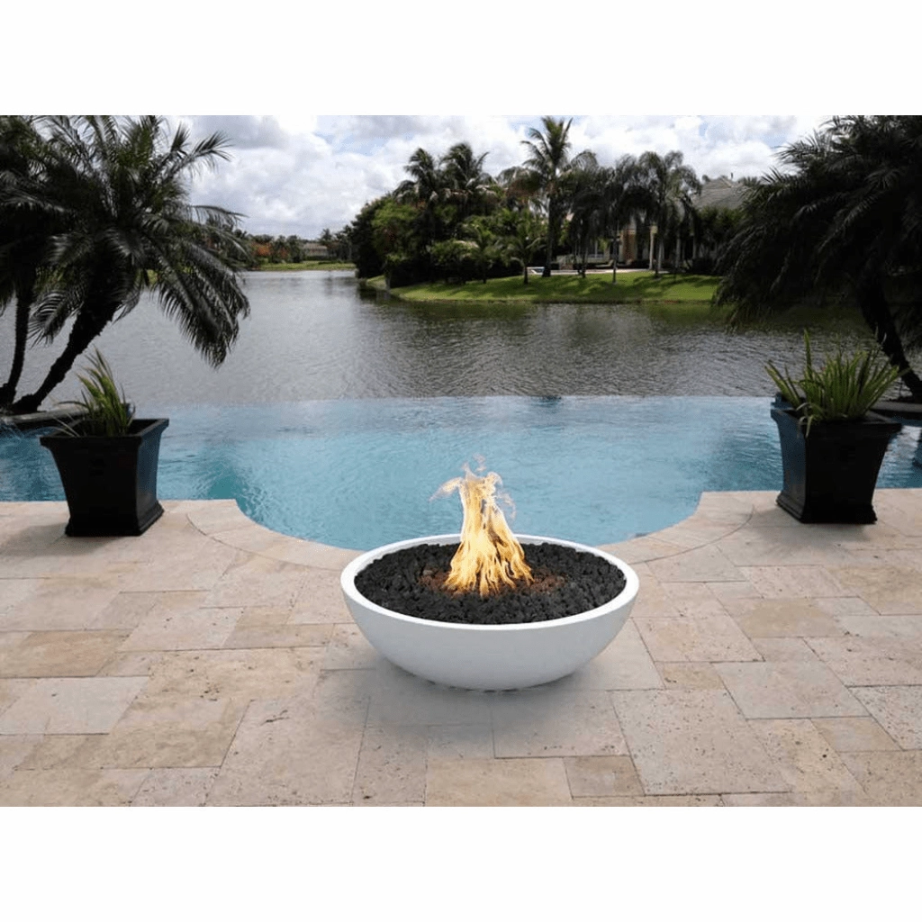The Outdoor Plus Sedona 48" Narrow Ledge GFRC Match Lit with Flame Sense Concrete Round Fire Pit OPT-SED48FSML