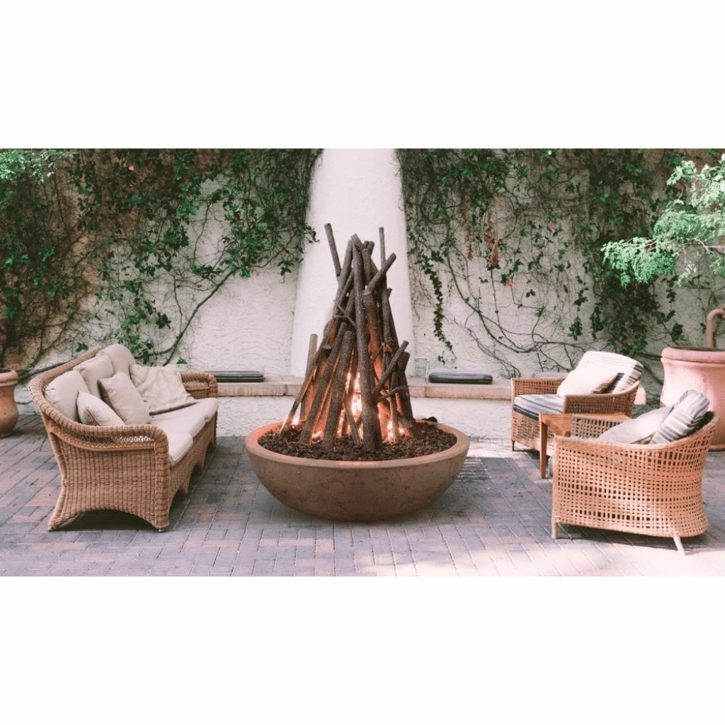 The Outdoor Plus Sedona 48" Narrow Ledge GFRC Match Lit with Flame Sense Concrete Round Fire Pit OPT-SED48FSML