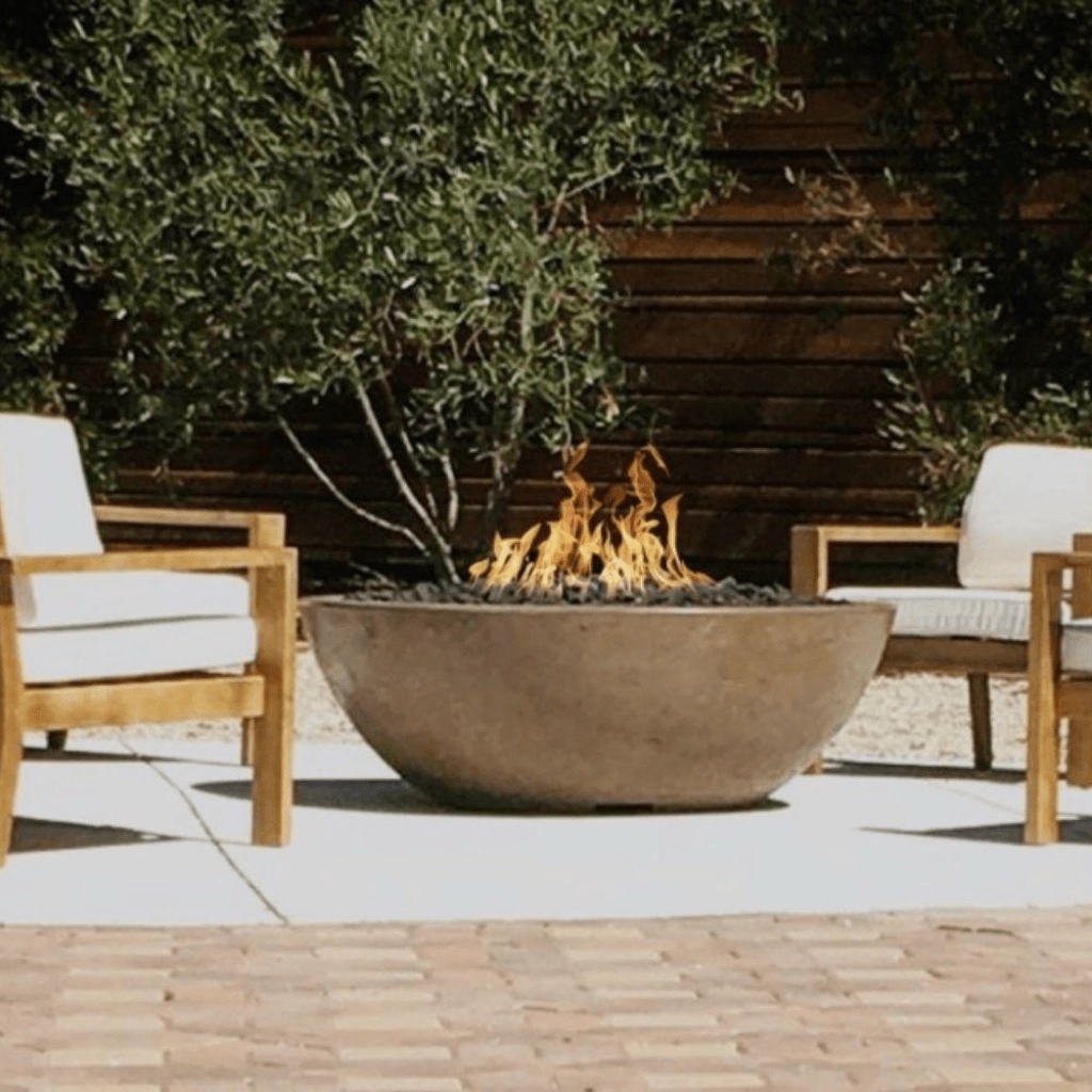 The Outdoor Plus Sedona 48" Narrow Ledge GFRC Match Lit with Flame Sense Concrete Round Fire Pit OPT-SED48FSML