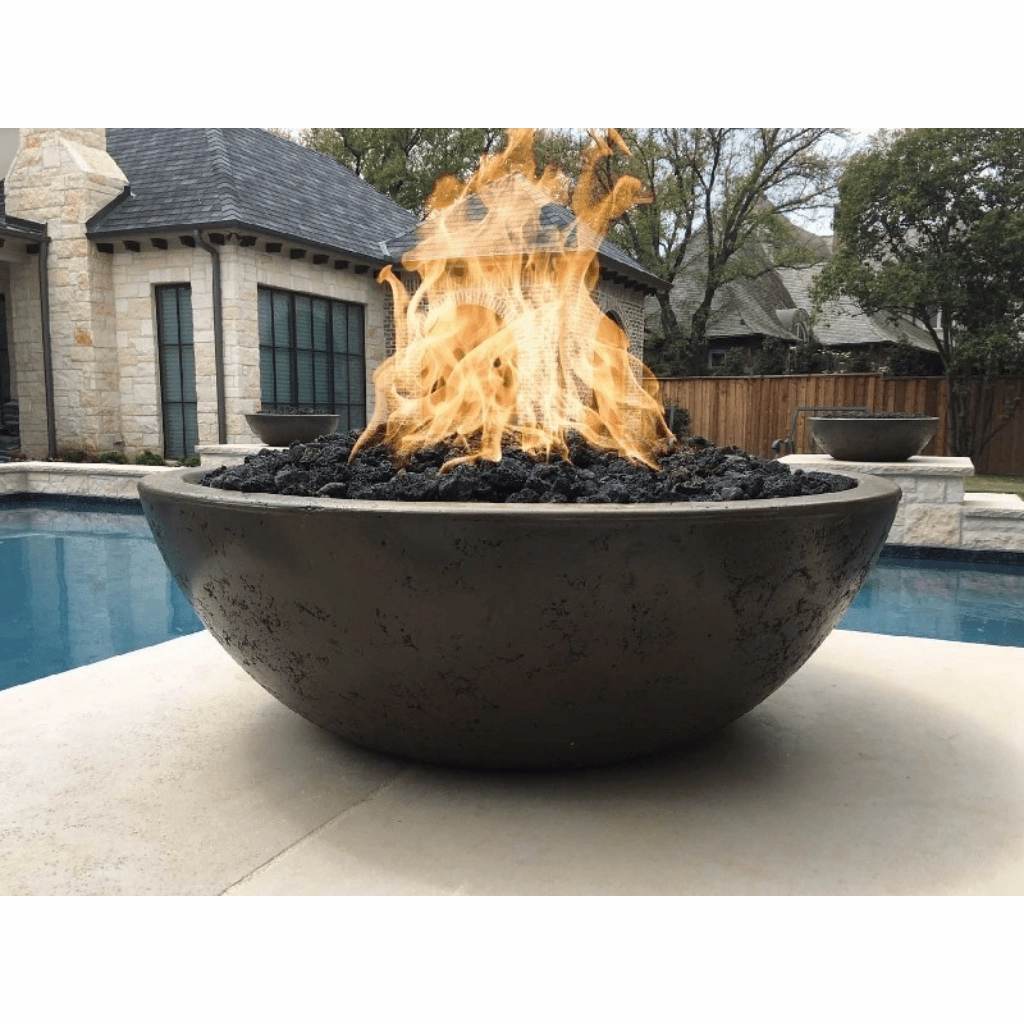 The Outdoor Plus Sedona 48" Narrow Ledge GFRC Match Lit with Flame Sense Concrete Round Fire Pit OPT-SED48FSML