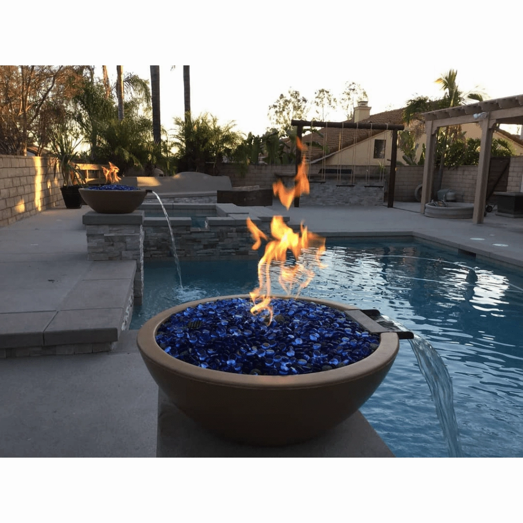 The Outdoor Plus Sedona GFRC 33" Concrete Round 12V Electronic Ignition Fire & Water Bowl OPT-33RFWE12V
