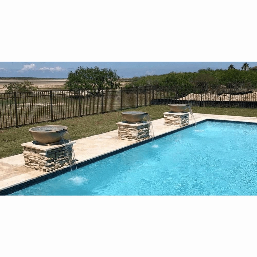 The Outdoor Plus Sedona GFRC 33" Concrete Round 12V Electronic Ignition Fire & Water Bowl OPT-33RFWE12V